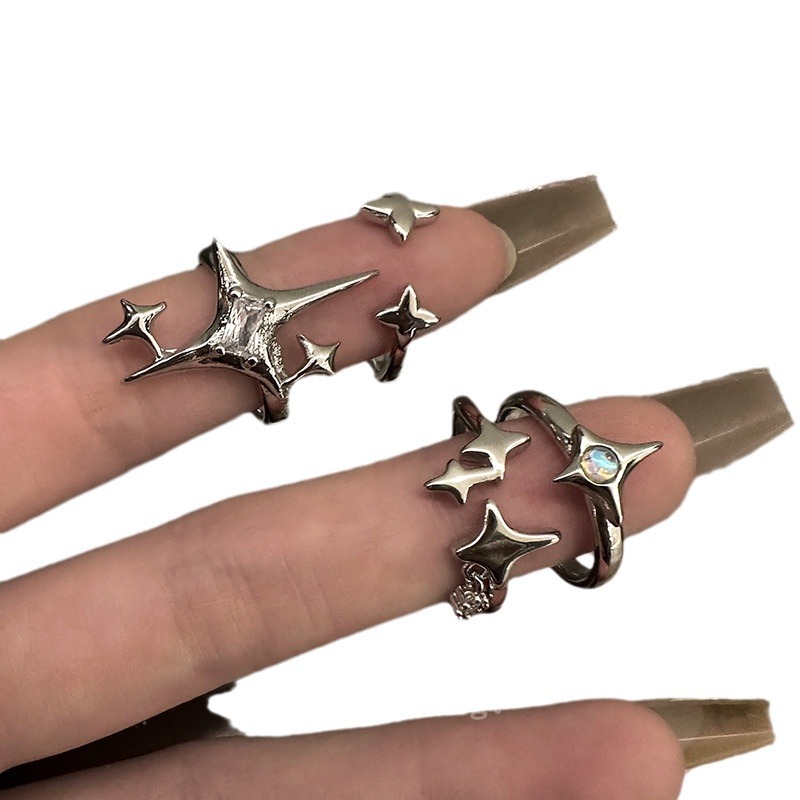 Stella aperta in zircone chiaro per donna, tendenza Ins, design di nicchia, sensazione di alta qualità, anello per indice, alla moda e_voghion.com