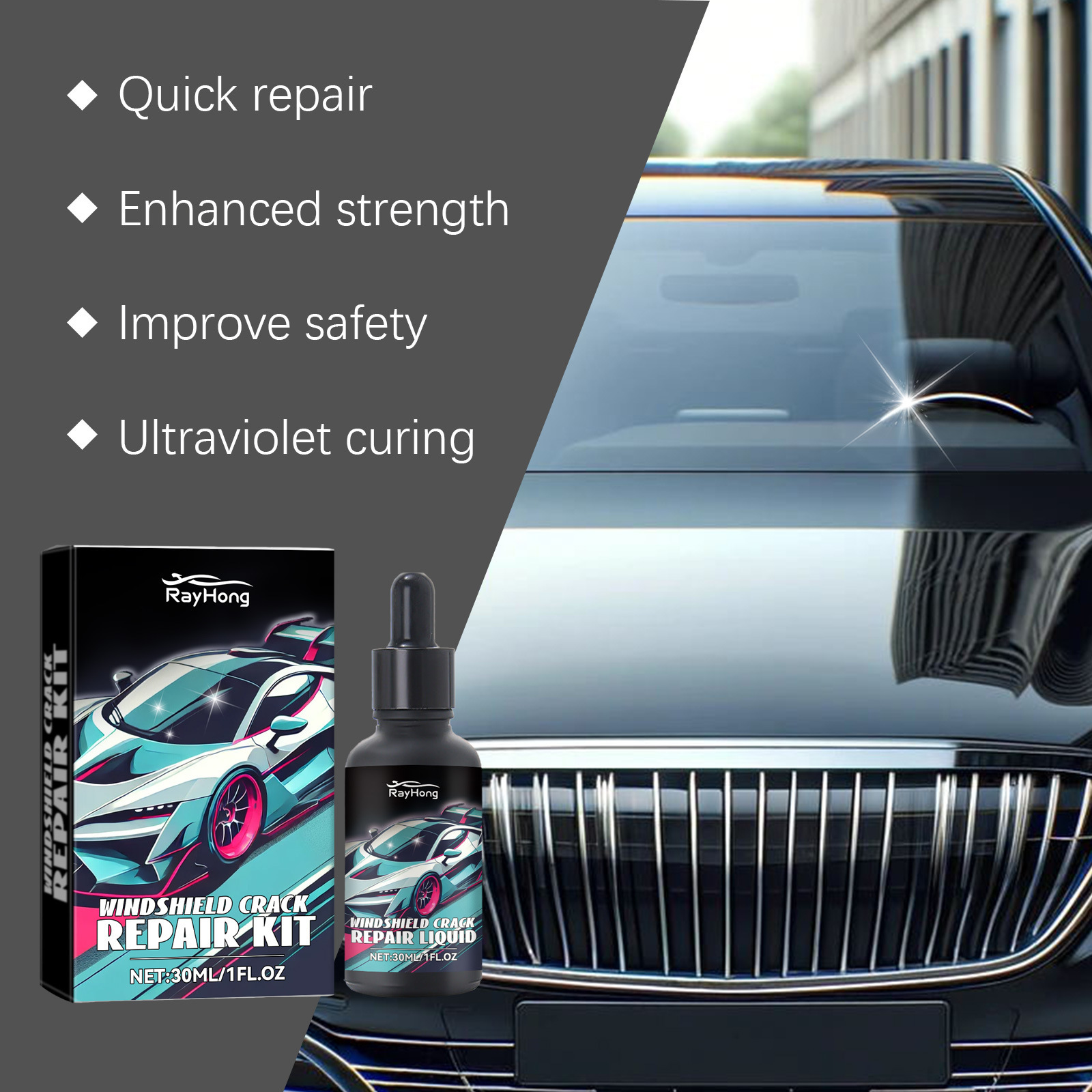 Rayhong Car Windshield Repair Liquid Set for Cracks in Front Windshield