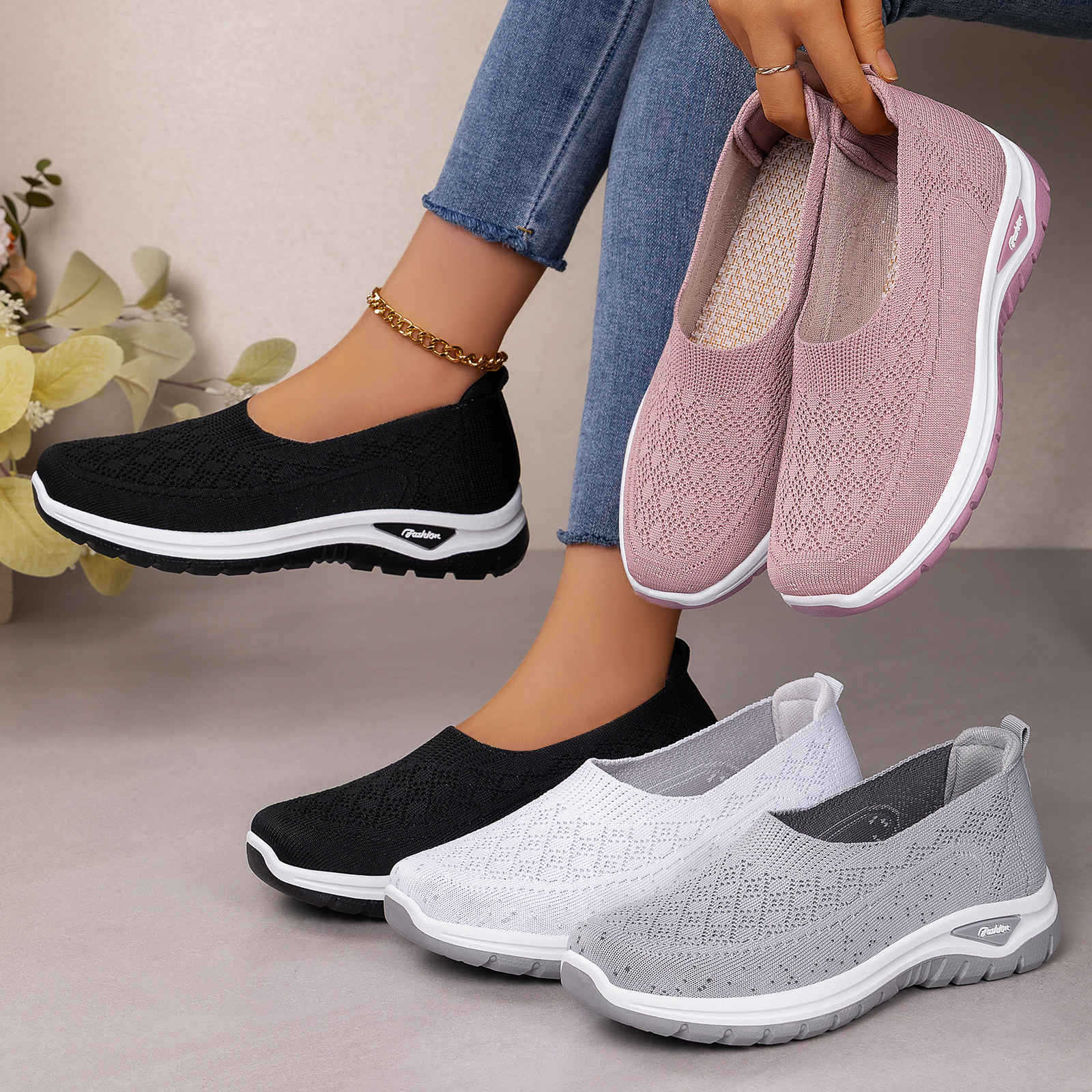 Zapatos de mujer de tamaño grande zapatos casuales transfronterizos de malla transpirables zapatos de mujer zapatos ligeros zapatos de madre con suela suave