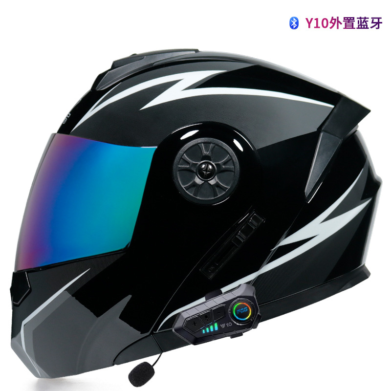 Orz casco no motocicleta casco completo hombres y mujeres de doble lente coche eléctrico Bluetooth expuesto medio casco Otoño e Invierno casco Four Seasons