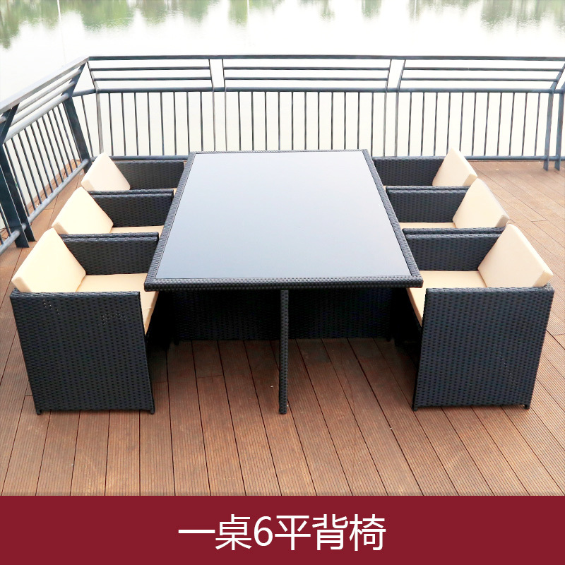 Mesa y silla al aire libre Villa patio jardín ocio silla de caña combinación impermeable al aire libre tabla de té de caña con paraguas