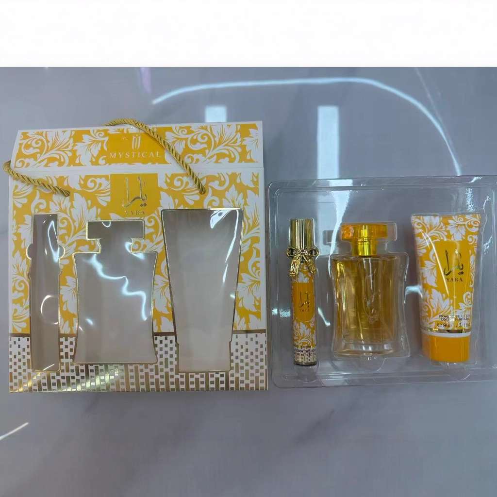 Transfronterizo de Oriente Medio caja de perfumes damas caja de regalo de agua de fragancia de tres piezas set de spray corporal de perfumes damas crema corporal