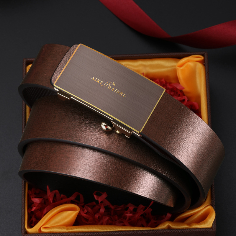 Men's New Genuine Leather Automatic Buckle Cowhide Belt All-match Business Casual Pants Belt Middle-aged and Young Men's Spot Belt