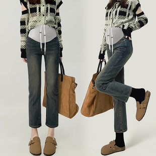 Autumn and winter new pregnant women Denim wear stretch pants belly fashion slim slim pregnant women Korean Denim...