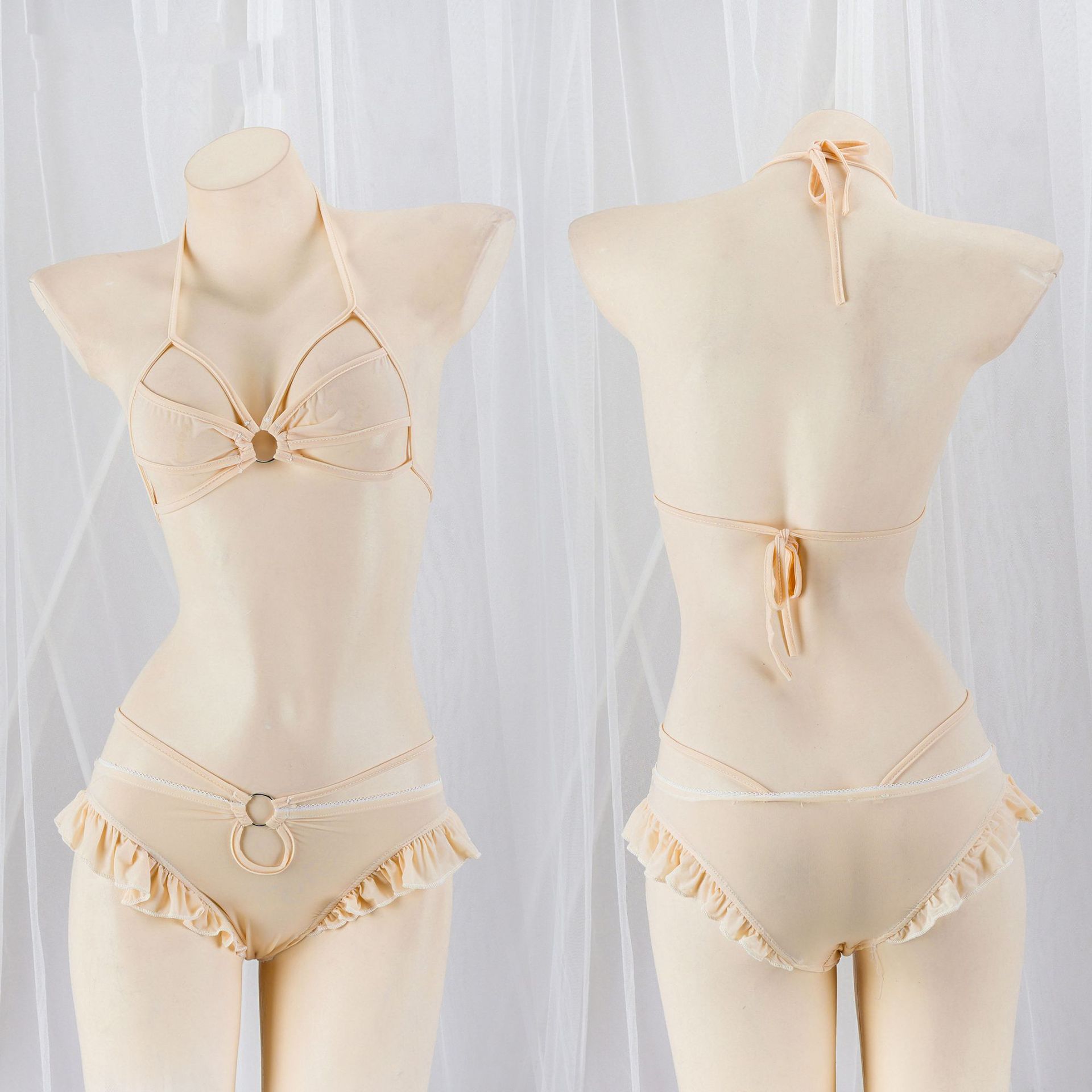 情趣冰丝绑带比基尼 性感分体式女士透明镂空三点式睡衣批发B0301