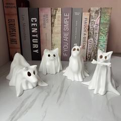 クロスボーダー新しいハロウィン白いゴースト猫と犬樹脂像屋外ホームデスクトップ装飾装飾品工芸品