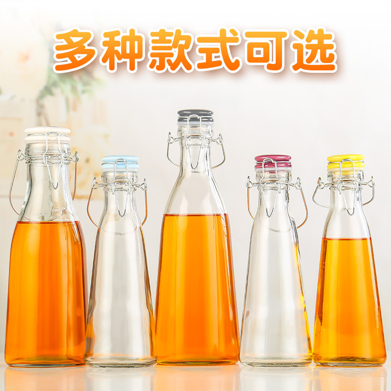 亚马逊青梅果汁饮料分装瓶密封酵素卡扣储物瓶家用泡酒玻璃酒瓶子