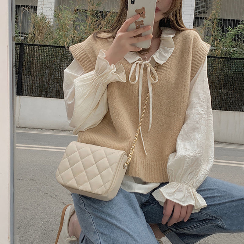 Early Autumn 2025 New Shirt & Vest Set High-End Milky Style Korean Fashion Gentle Top Women's Outfit