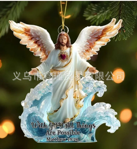 Nuevos productos transfronterizos de fondo blanco plano amistad de Navidad acrílico decoración de automóviles colgante amor Santa colgante