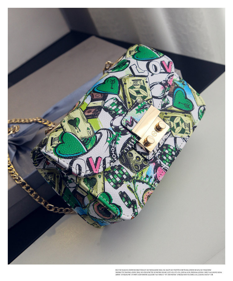 2024 nova moda impressa pequena bolsa quadrada graffiti bolsa feminina estilo coreano corrente pequena bolsa com fivela diagonal straddle bolsa de ombro_voghion.com
