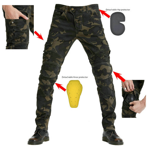 Manufacturer Direct Sales Camouflage Workwear Multi-Pocket Men's Motorcycle Denim Outdoor Motorcyclist Elastic Anti-Fall Riding Pants