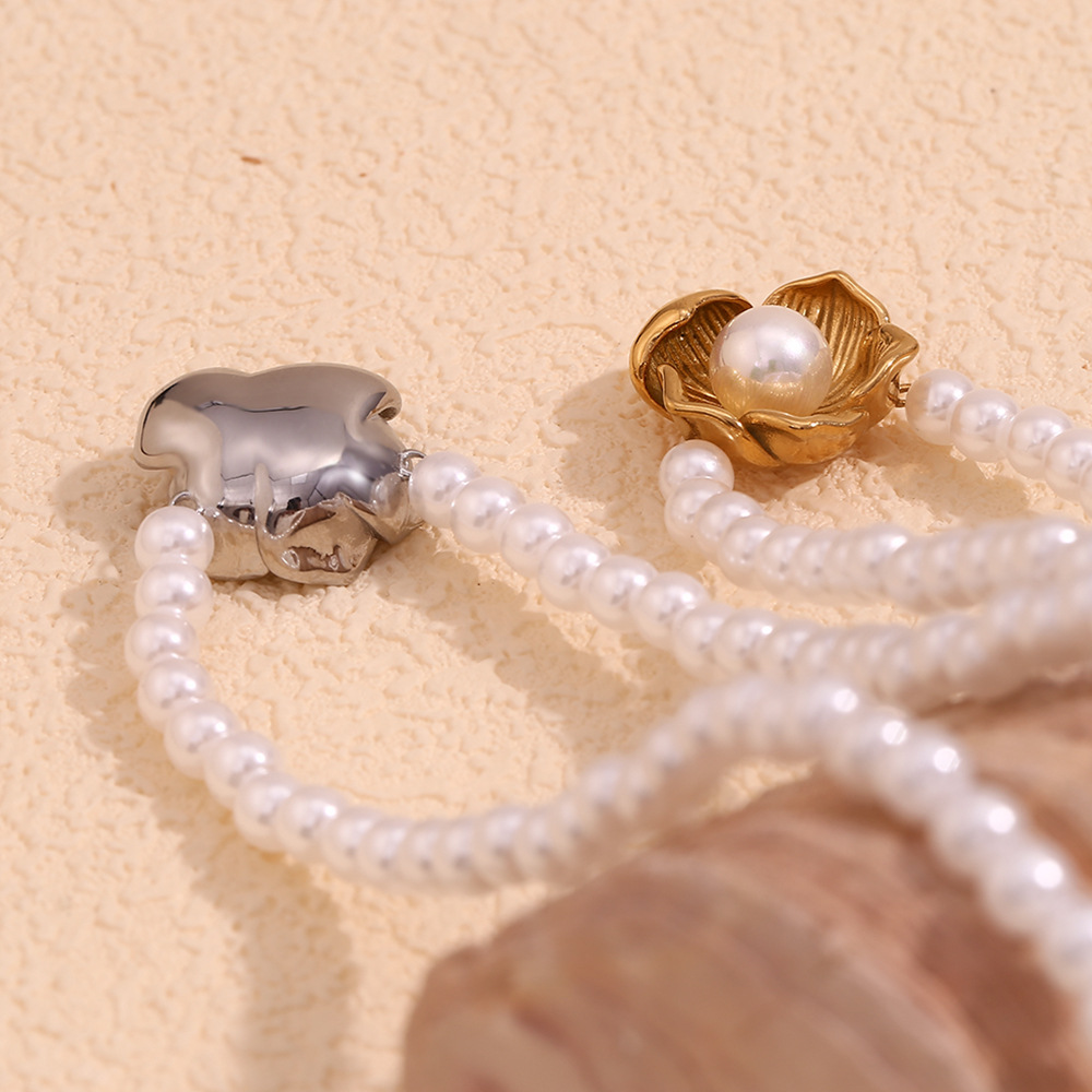 Imitation Pearl Flower Pendant Stainless Steel Necklace