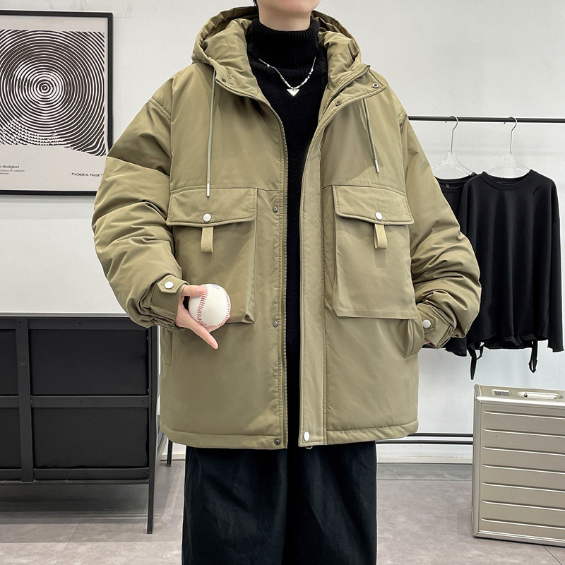 Abrigo de algodón acolchado abrigo de invierno de los hombres nueva marca de moda abrigo de algodón acolchado engrosada ropa con capucha ropa de trabajo cálida chaqueta pareja casual