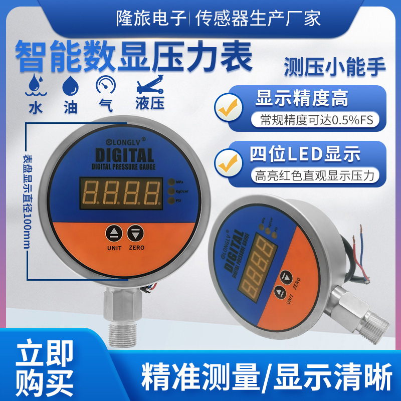 Longlu YL-810E Radial Intelligent Digital Pressure Gauge Liquid Oil Water Gas Vacuum Positive and Negative Digital Pressure Gauge φ100