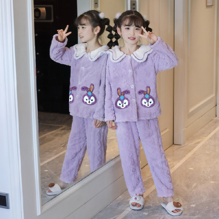 Pijamas para niños niñas de invierno y otoño de franela caliente y grueso de terciopelo de dibujos animados para niños coral terciopelo de coral ropa para el hogar