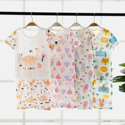加工定制卡通儿童夏季套装透气21新款韩版男女童轻薄空调服两件套|ru