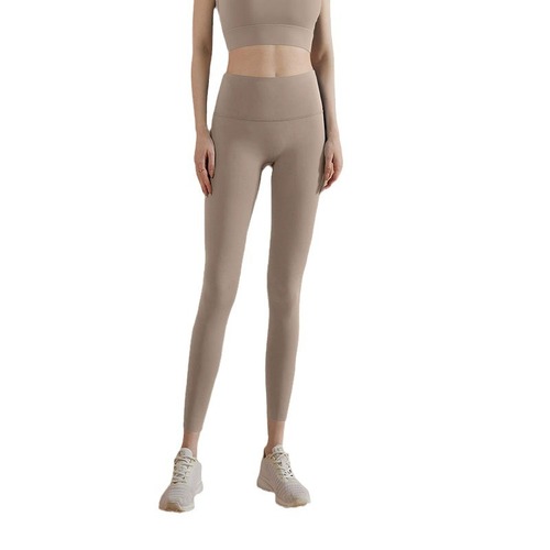 Autumn and winter Lycra nude yoga pants for women, tight-fitting, high-waisted, no awkward lines, elastic peach buttocks, running sports and fitness clothes