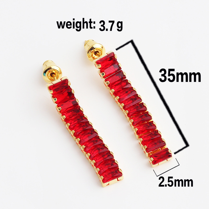 Simple Style Square Copper Earrings Tassel Zircon Copper Earrings
