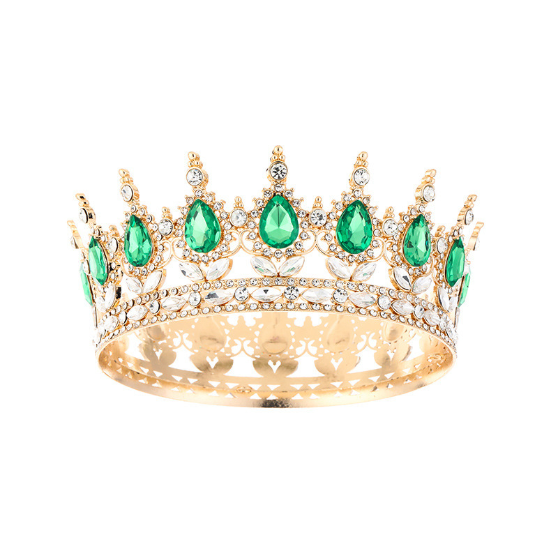 Corona grande de aleación barroca retro con incrustaciones de cristal redondas, estilo reina, para ceremonia de mayoría de edad, tocado de princesa o novia