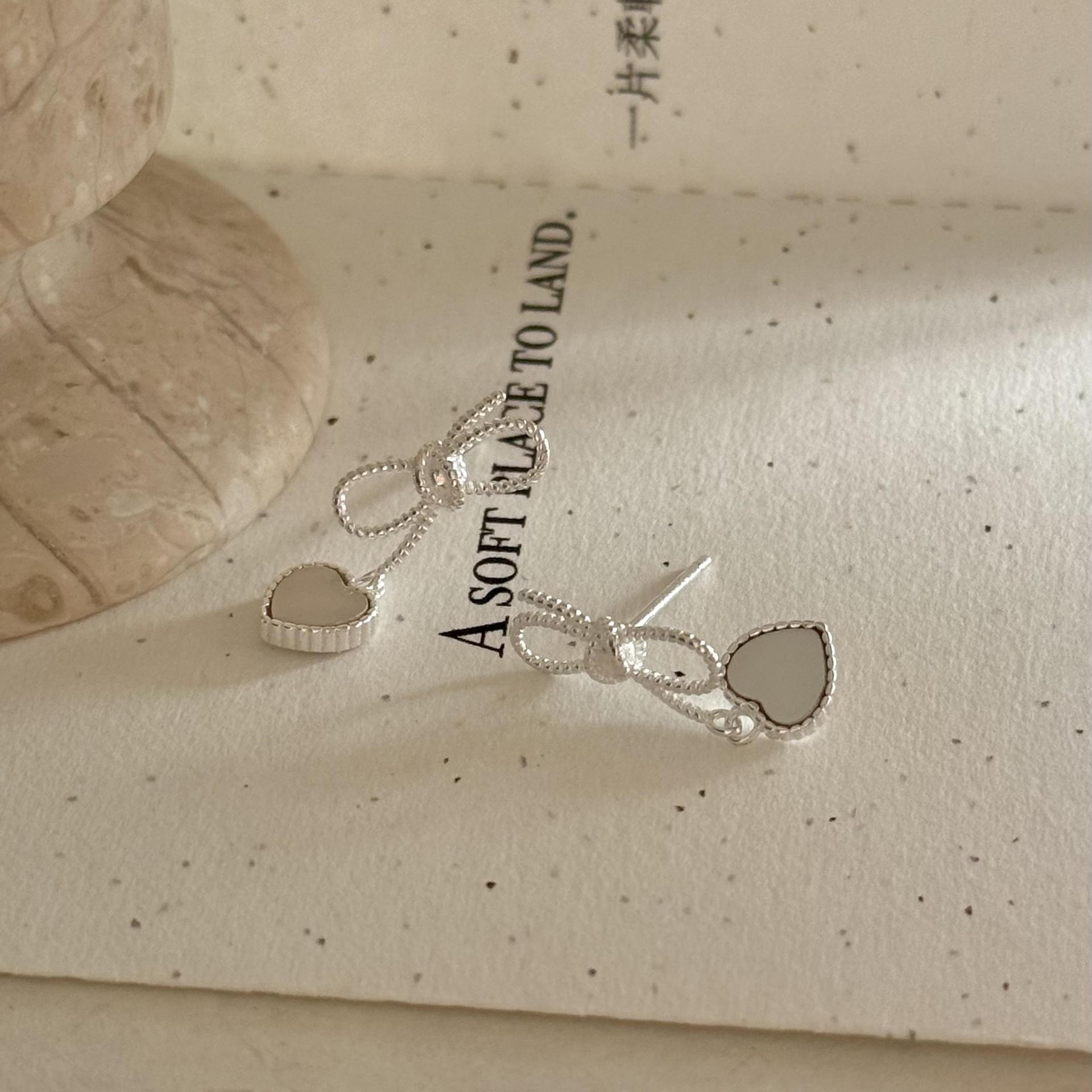 Daily Occasion 1 Pair 18K Gold Plated 925 Sterling Silver Shell 925 Sterling Silver Earrings Heart Shape Bow Knot Drop Earrings
