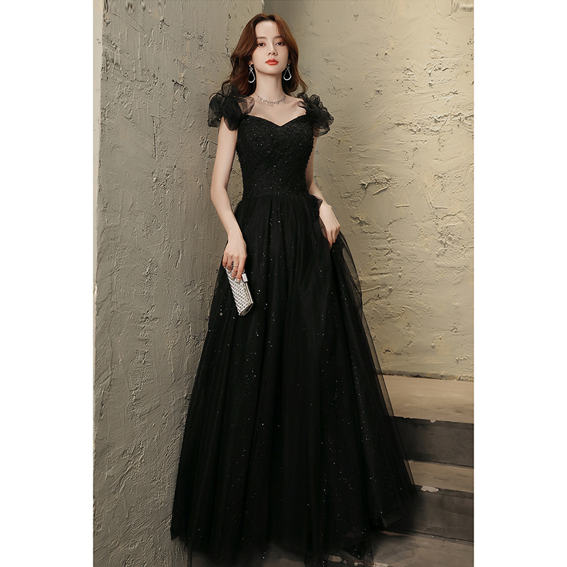 Evening Dress Women's Black High-end Light Luxury Niche High-end Banquet Host Adult Ceremony French Art Examination dress