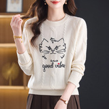 高品质软糯慵懒风字母提花100%羊毛毛衣女设计感加厚羊毛衫上衣，女装针织衫/毛衣，妃慕昵服饰