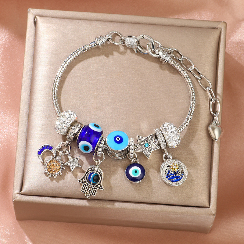 Panjia DIY Blue Devil's Eye Glass Diamond Star Bracelet Exquisite Matchinging Trendyy Personalized Bracelet Wholesale