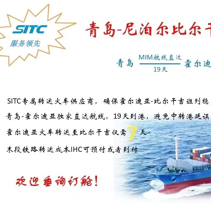 青岛天津海丰SITC船公司订舱货运代理 普柜 开顶 框架 平板 冻柜