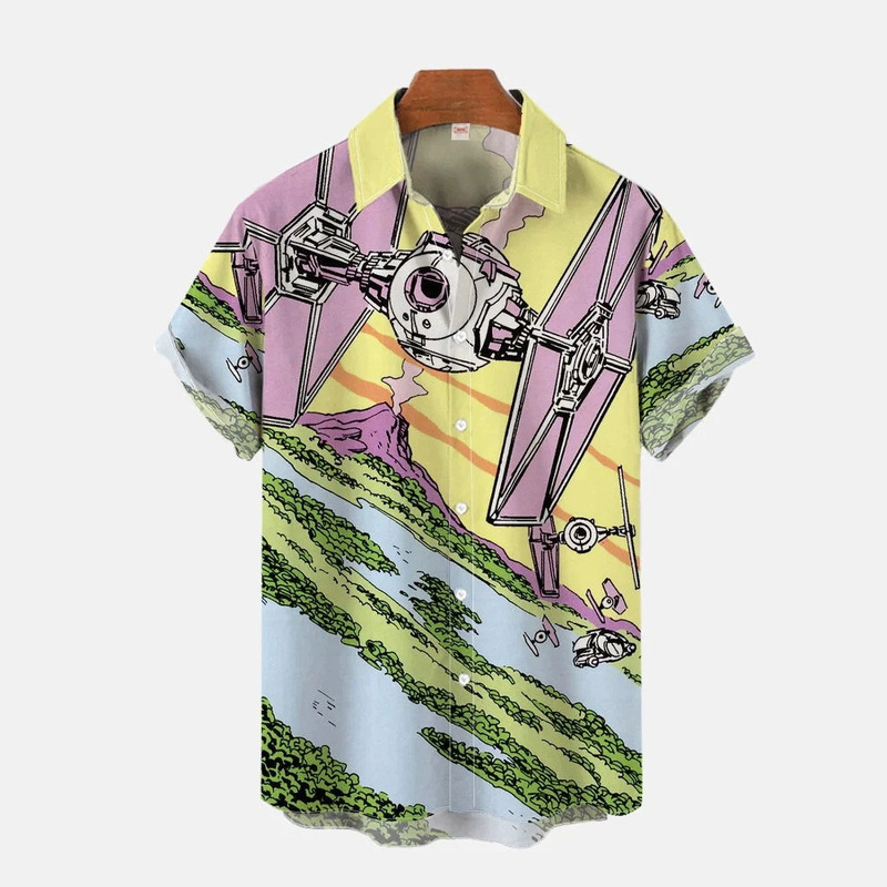Men's Spring New Lar Printed Hawaiian Casual Short Sleeve Shirt Men's 3D Digital Printing Men's Casual Shirt