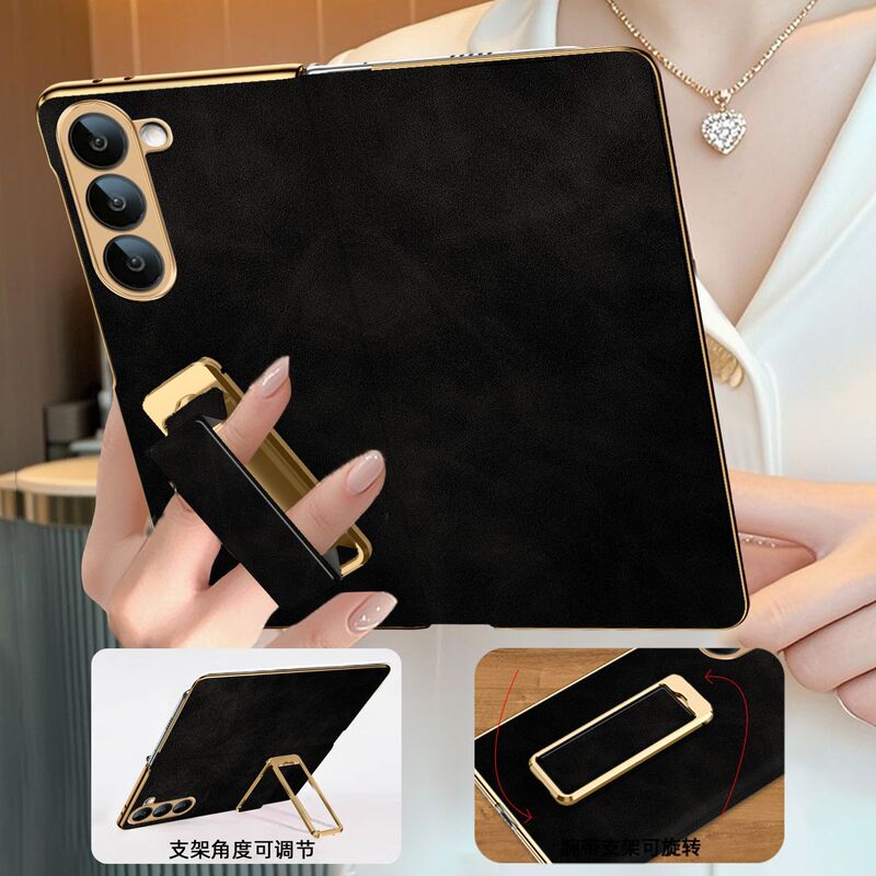 [Flip Wristband Stand] Sheepskin Leather Suitable for Galaxy Z Fold7 Phone Case Folding All-Inclusive Protective Cover