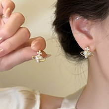 法式复古珍珠锆石星球耳钉女简约设计感耳钉时尚甜美风精致耳饰品