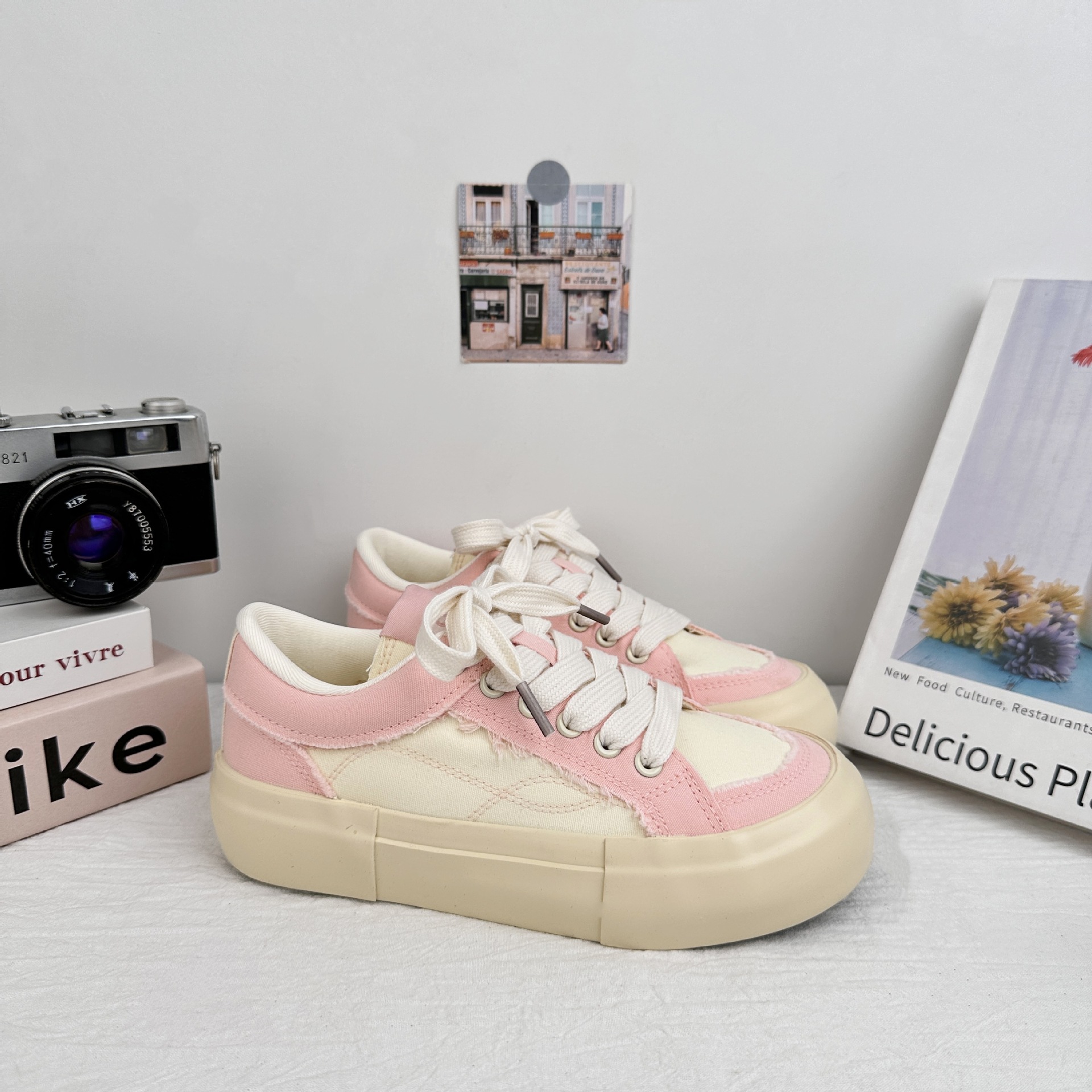 Zapatos de lona de fondo grueso de ondas distantes para mujeres 2025 nuevo verano transpirable delgado versátil zapatos blancos casuales zapatos de patinaje image 4