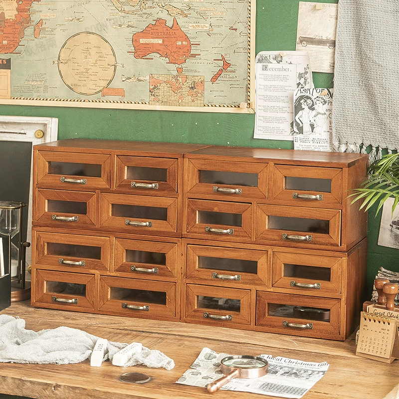 Высококачественный шкаф для хранения из цельного дерева, многослойная полка для хранения косметики, шкатулка для драгоценностей, ретро настольный ящик для хранения