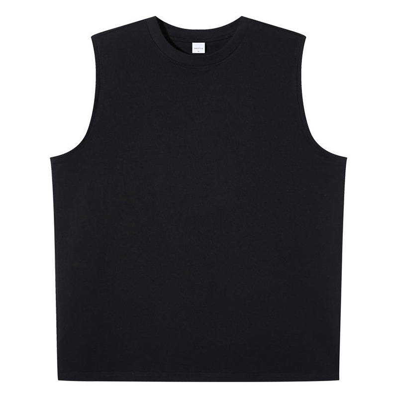 32s hilo doble 245g algodón marca de moda chaleco suelto color sólido casual sin mangas camiseta nacional moda logotipo impreso bordado