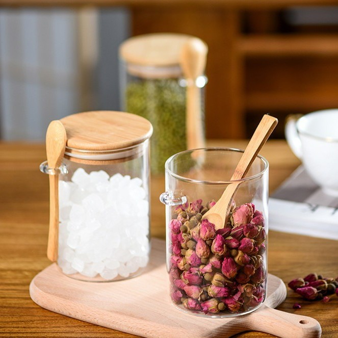 Kitchen Storage Jar with Spoon, High Borosilicate Glass, Simple Household Grain and Dried Fruit Storage Jar, Moisture-Proof Sealed Jar