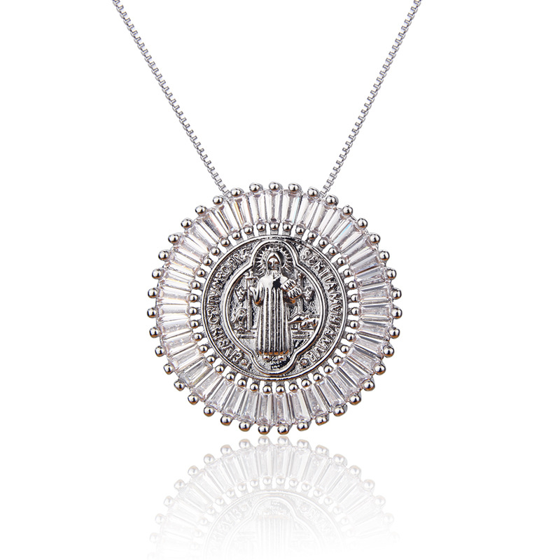 Nihaojewelry round gold-plated diamond Virgin Mary necklace Wholesale Jewelry