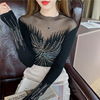 Hot diamond mesh hollowed out knitted sweater for women's long sleeved sweater slim fit base sweater