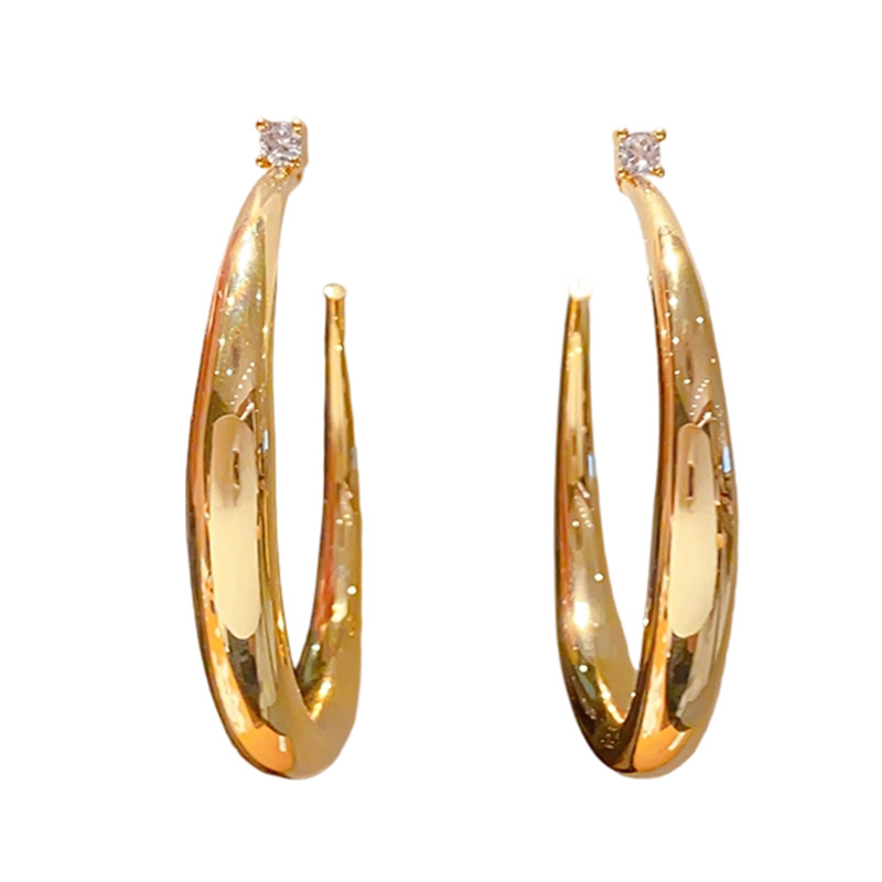 Zircon Round Stud Earrings With 18k Gold Plated Silver Needle_voghion.com