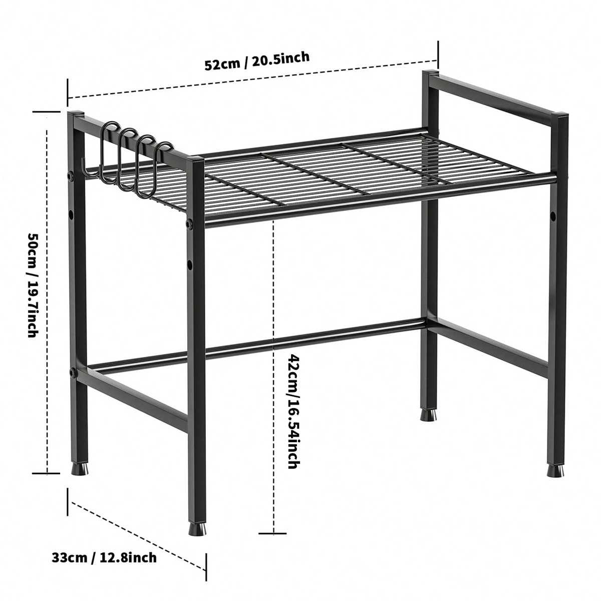 Cocina transfronteriza estante de doble capa negro gabinete de cocina estante de almacenamiento en capas superior e inferior estante de microondas de escritorio con gancho