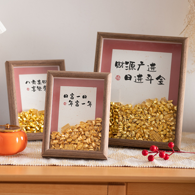 Photo frame table decoration pendant living room office desktop table decoration calendar stand gold ingot diy creative solid wood 7-inch gift accessories Photo frame table decoration pendant living room office desktop table decoration calendar stand gold ingot diy creative solid wood 7-inch gift accessories