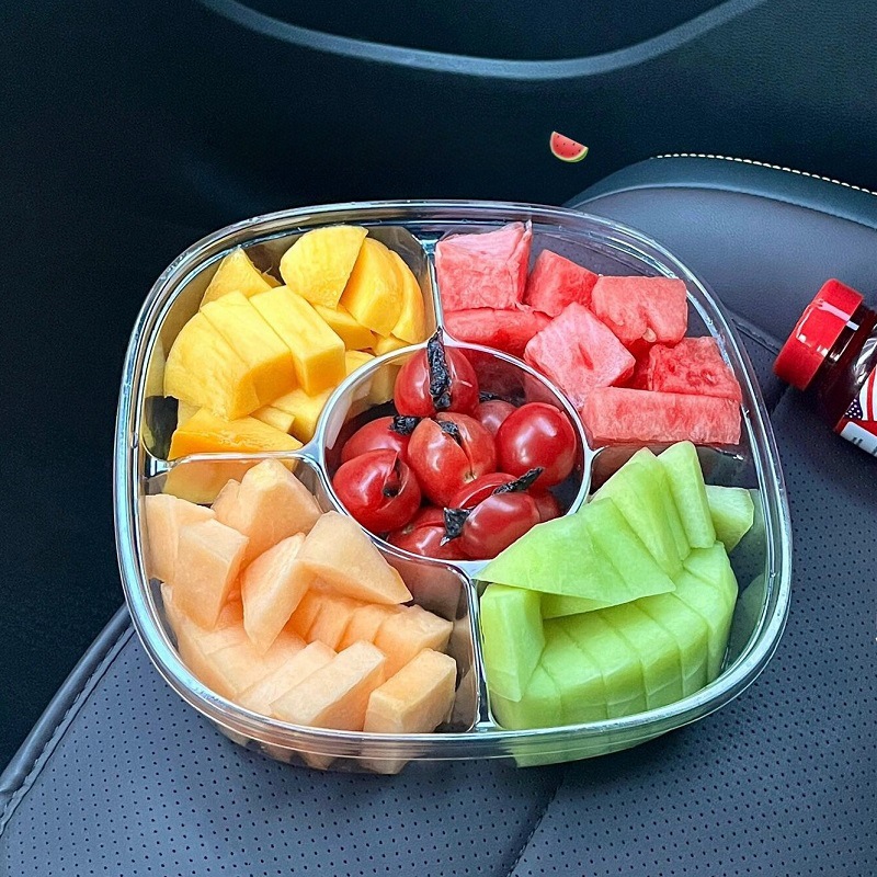 五分格水果切拼盘一次性包装盒方形带盖户外5拼果蔬鲜果打包盒子