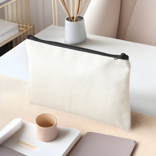 Cross-border Printable LOGO Zipper Canvas Bag Cosmetic Bag Student Stationery Storage Cotton Zipper Pencil Bag
