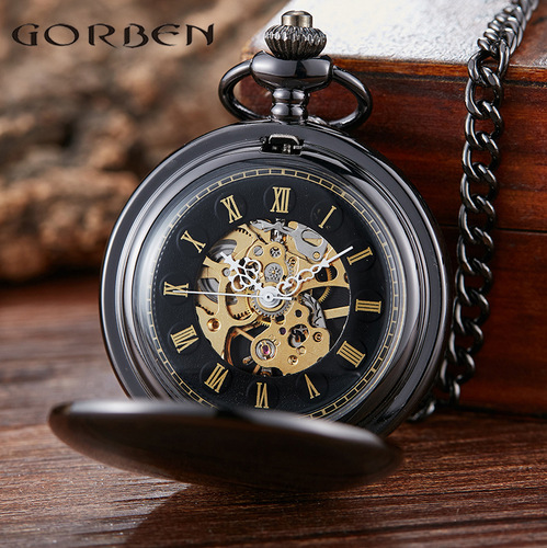 Foreign trade hot selling classic double-opening double-sided Roman font retro manual mechanical large pocket watch dropshipping