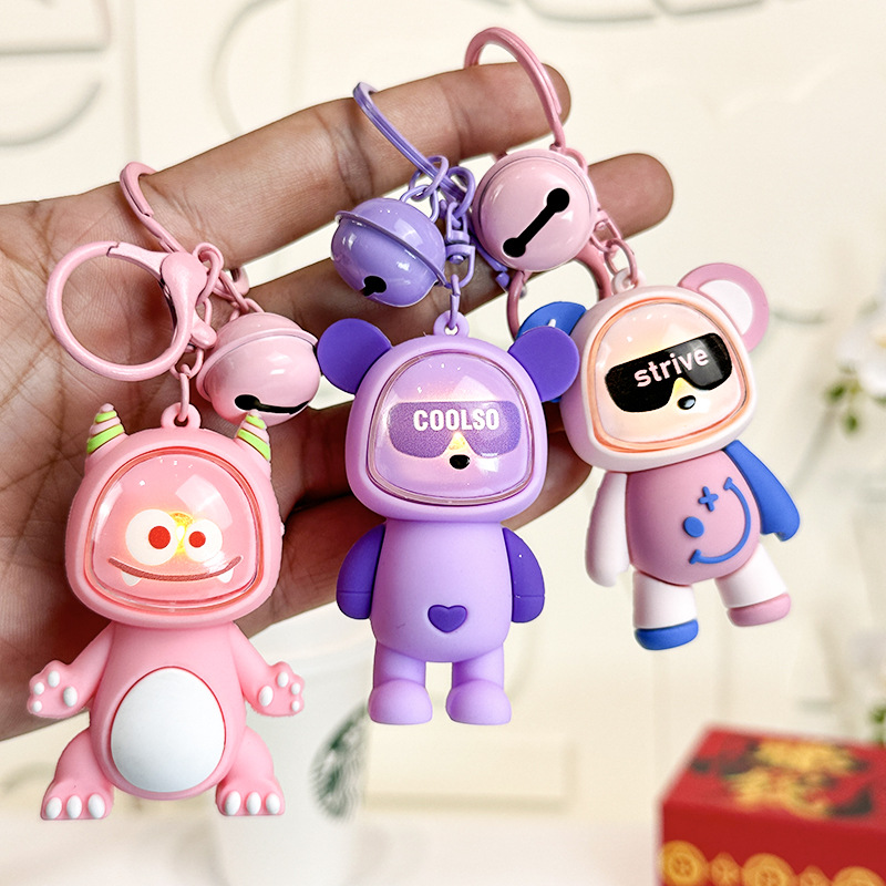 (Wholesale), electronic keychain, cartoon dinosaur, doll, backpack accessory, cute pendant, with little bears, Birthday gift
