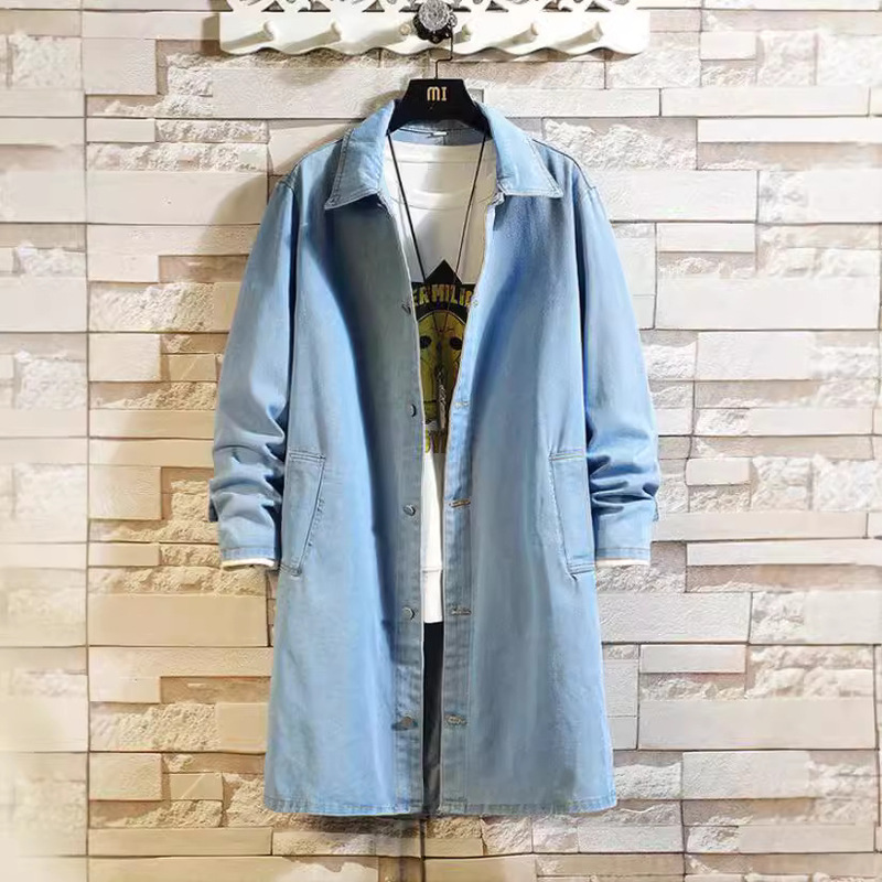 Foreign Trade Men's Spring and Autumn Casual Korean Style Loose Denim Mid-length plus size Coat Jacket Men's Coat Jacket