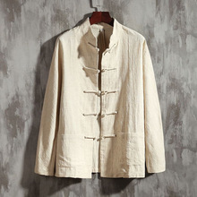 立领衬衫长袖男士复古风春秋衬衣棉麻中式亚麻男装中国风盘扣上衣