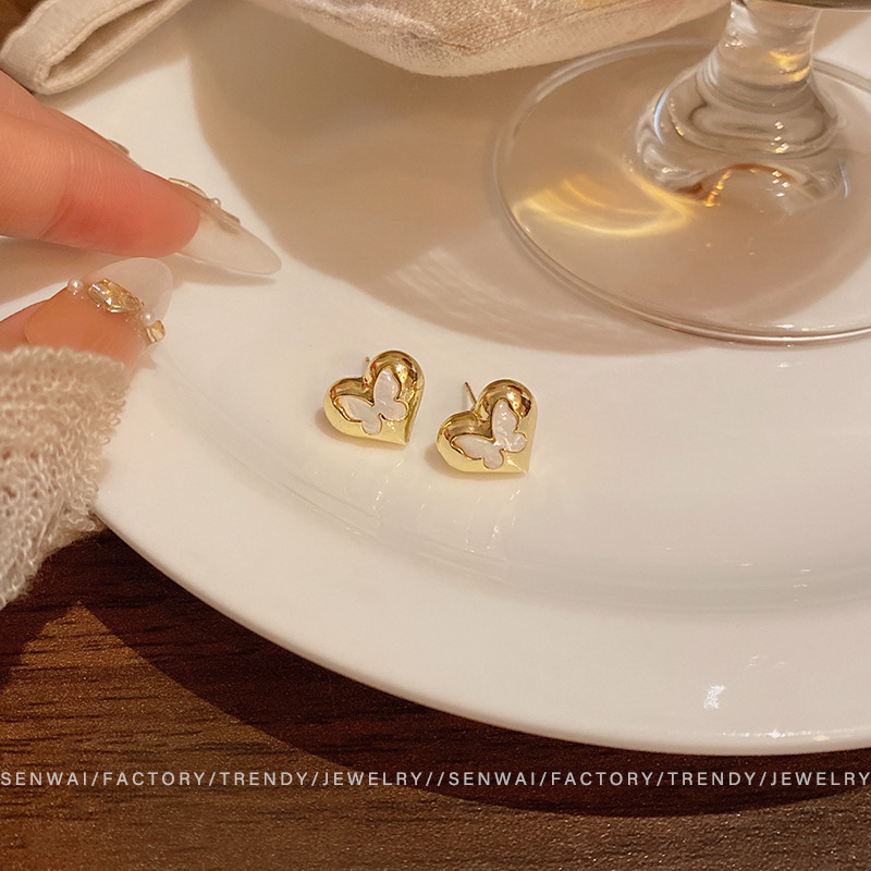 韓国風デザイン蝶ラブイヤリング女性用インスタイル甘いニッチ気質イヤリング多用途インターネットセレブイヤリング|undefined