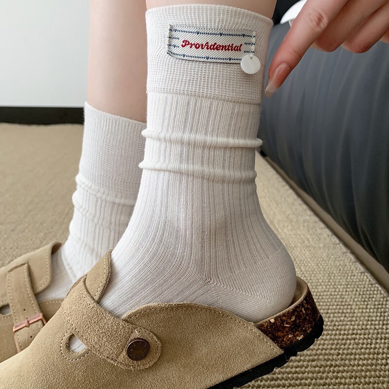 Seamless New Women's Summer Thin Fabric Shell Slouch Socks Gray Versatile with Birkenstock Mid-Calf Socks