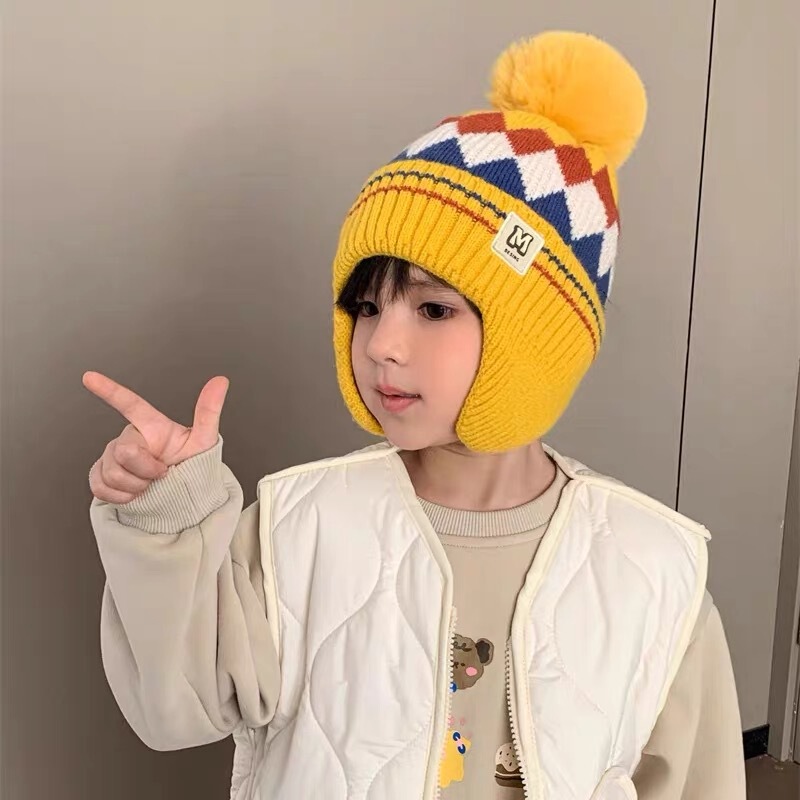 儿童帽子冬季新款男女童加厚保暖针织帽防风防寒护耳帽宝宝毛线帽|undefined