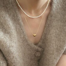 套链天然淡水珍珠项链女小众设计感925纯银爱心Choke年轻款时尚